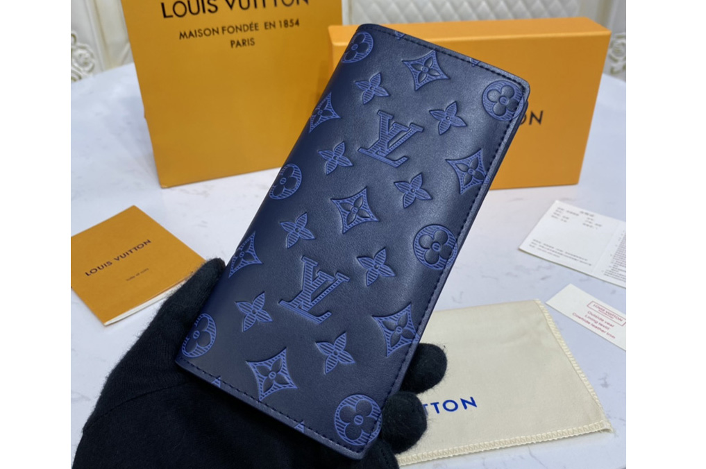 Louis Vuitton M80424 LV Brazza Wallet in navy blue Monogram Shadow leather