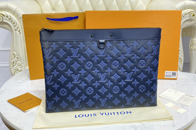 Louis Vuitton M80425 LV Discovery Pochette GM in navy blue Monogram Shadow calf leather