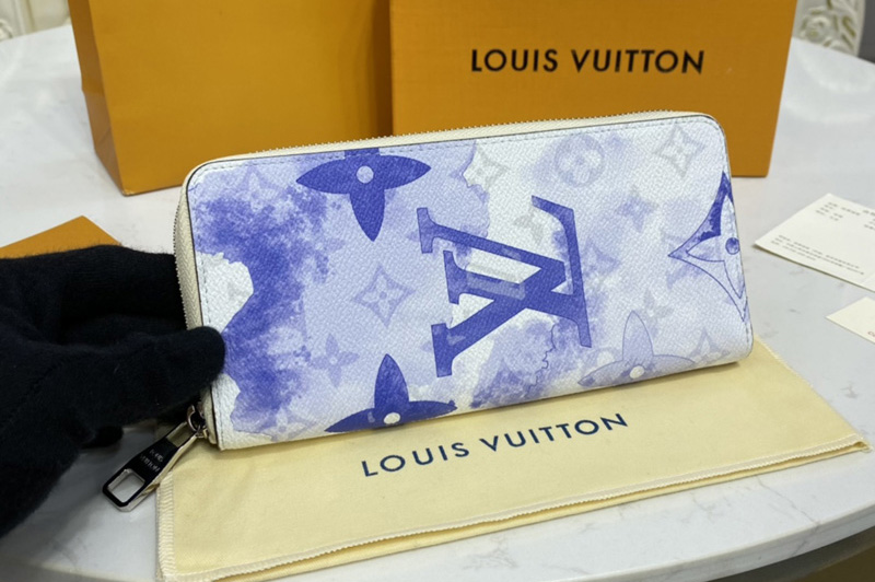 Louis Vuitton M80499 LV Zippy Vertical Wallet in Monogram Watercolor Blue coated canvas