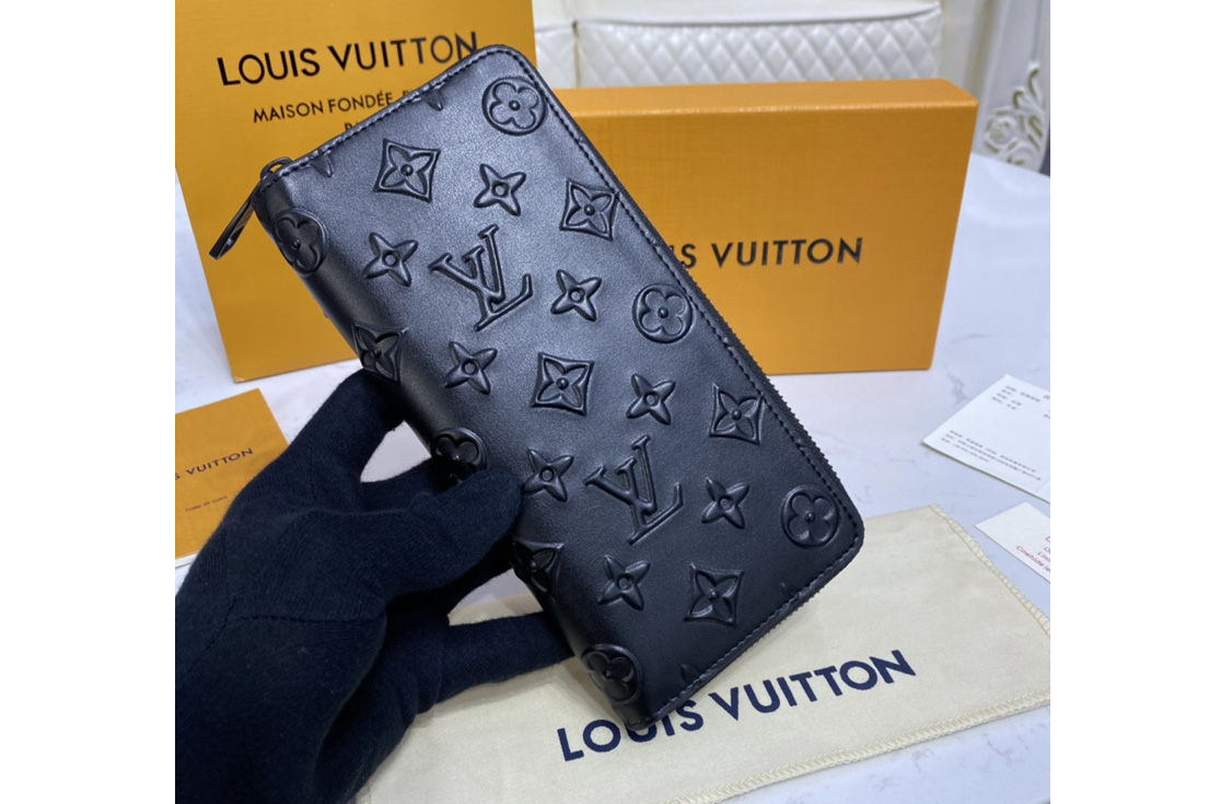 Louis Vuitton M80505 LV Zippy Vertical Wallet in Black Monogram Seal cowhide leather