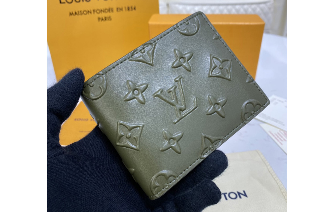 Louis Vuitton M80520 LV Slender Wallet in Khaki Monogram Seal cowhide leather