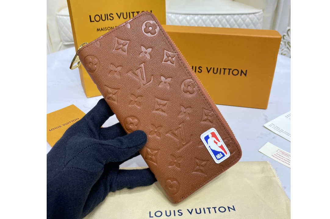 Louis Vuitton M80548 LV LVXNBA Zippy Vertical Wallet in Brown Ball Grain leather