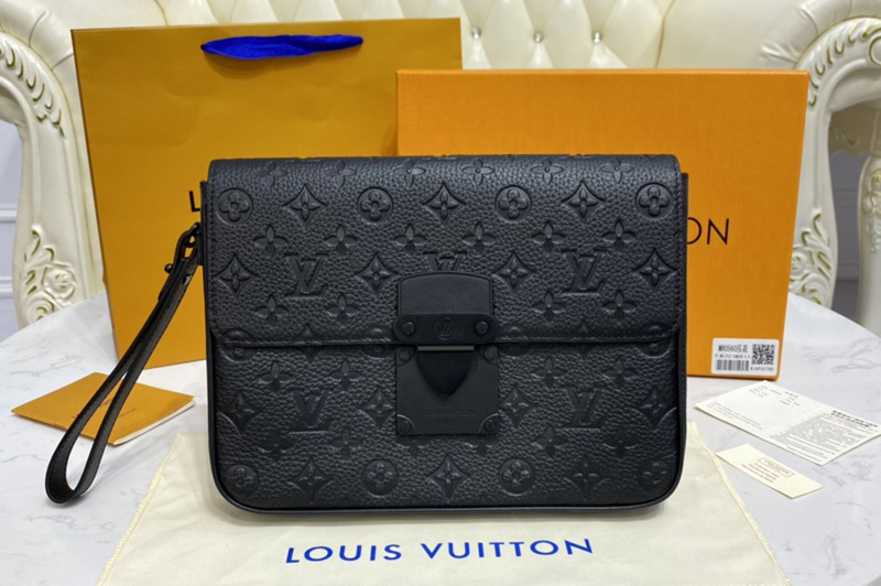Louis Vuitton M80560 LV S Lock A4 Pouch in Monogram-embossed black Taurillon leather