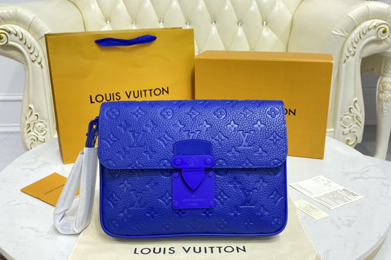 Louis Vuitton M80582 LV S Lock A4 Pouch Bag in Blue Monogram-embossed Taurillon cowhide leather