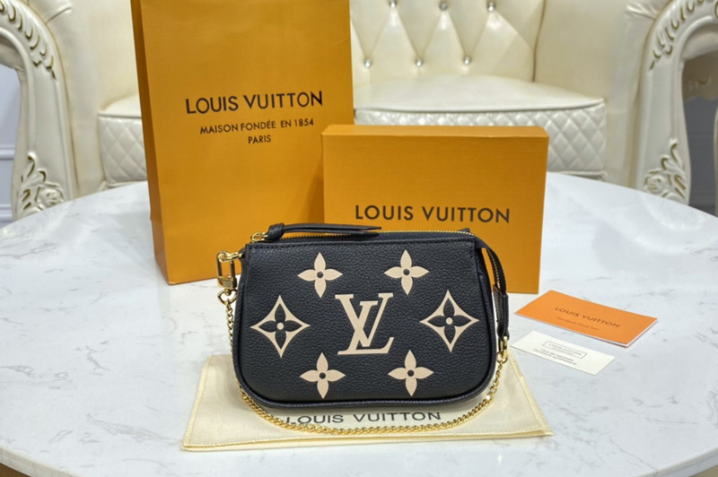Louis Vuitton M80732 LV Mini Pochette Accessoires in Black and Beige Embossed supple grained cowhide leather