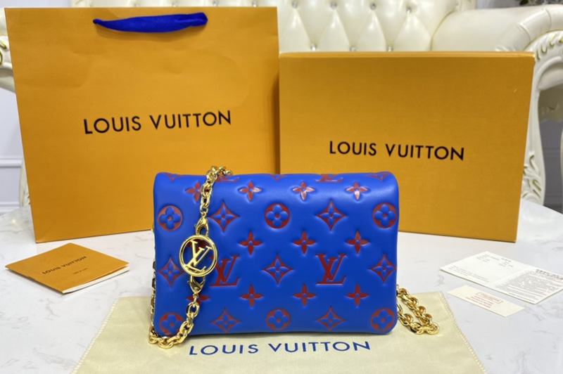 Louis Vuitton M80732 LV Pochette Coussin Bag in Blue/Red Monogram-embossed lambskin