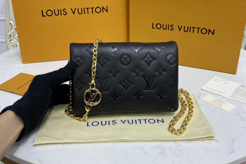 Louis Vuitton M80742 LV Pochette Coussin Bag in Black Monogram-embossed lambskin