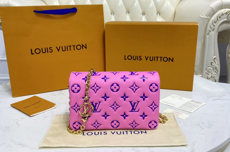 Louis Vuitton M80745 LV Pochette Coussin Bag in Pink/Purple Monogram-embossed lambskin