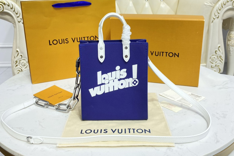 Louis Vuitton M80841 LV Sac Plat XS bag in Blue cowhide leather