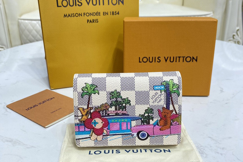 Louis Vuitton N60478 LV Victorine Wallet in Damier Azur canvas With Fuchsia Pink