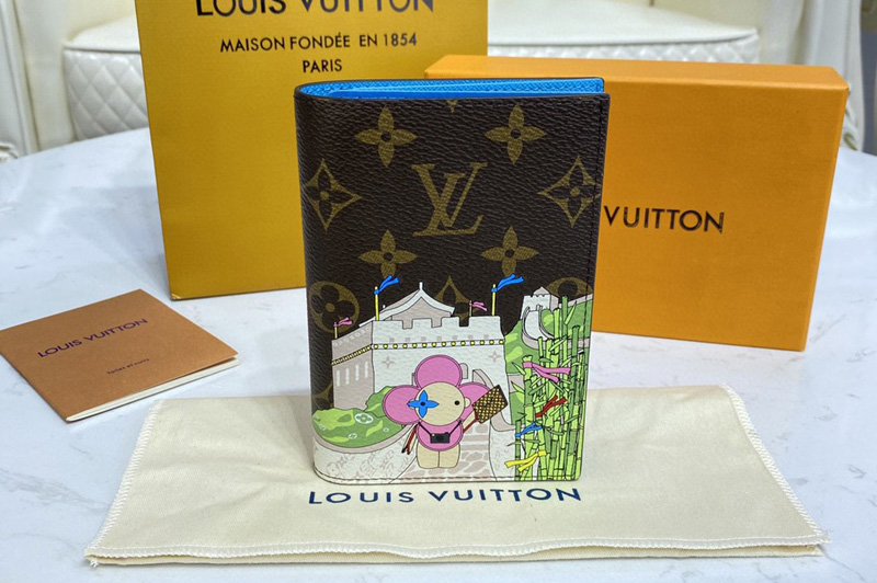 Louis Vuitton M80886 LV Passport Cover in Monogram canvas With Myosotis Blue