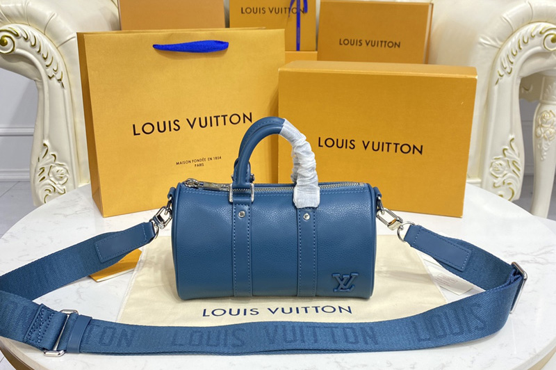 Louis Vuitton M81003 LV Keepall XS travel bag in Blue Aerogram leather