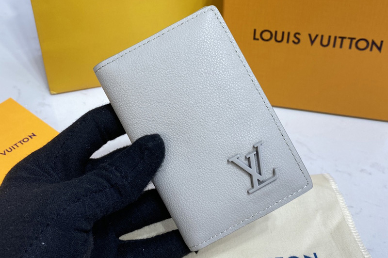 Louis Vuitton M81028 LV Pocket Organizer wallet Gray Aerogram cowhide leather