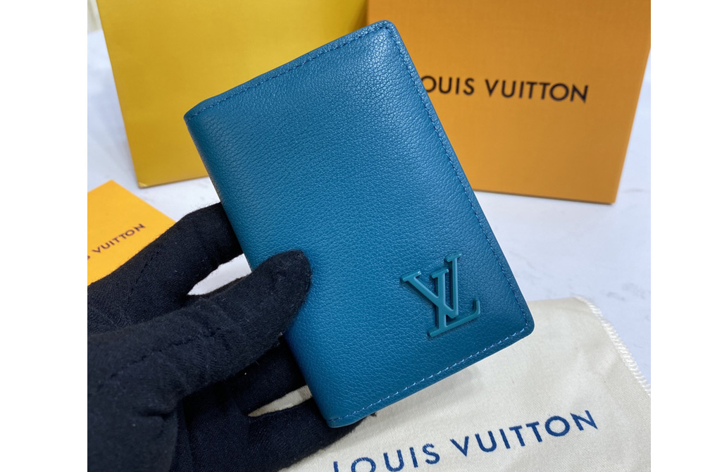Louis Vuitton M81028 LV Pocket Organizer wallet Blue Aerogram cowhide leather