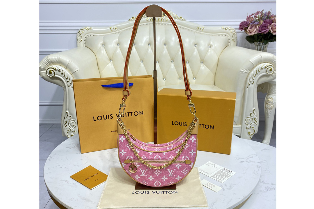 Louis Vuitton M81166 LV Loop baguette handbag in Pink Denim jacquard textile