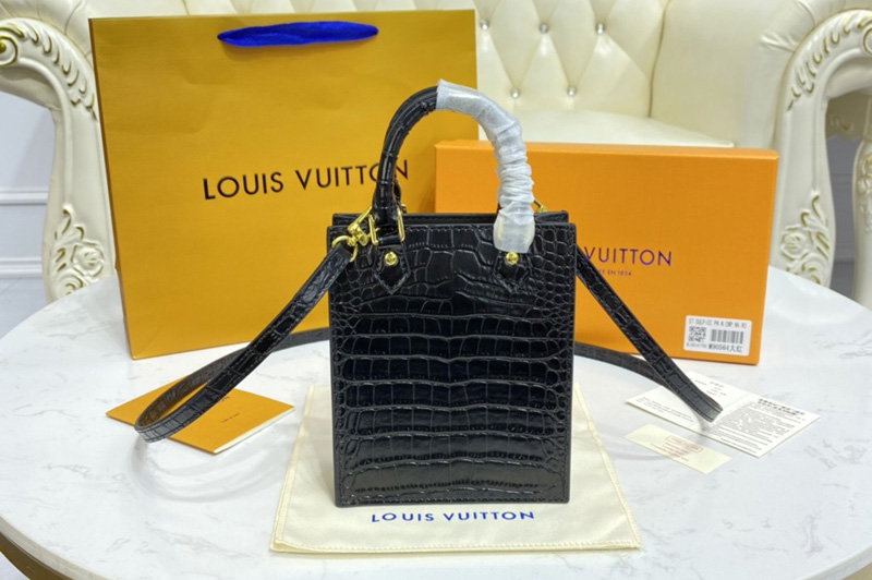 Louis Vuitton N99487 LV Petit Sac Plat bag in Black Brilliant Alligator leather