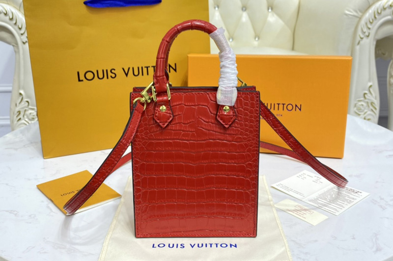 Louis Vuitton N99487 LV Petit Sac Plat bag in Red Brilliant Alligator leather