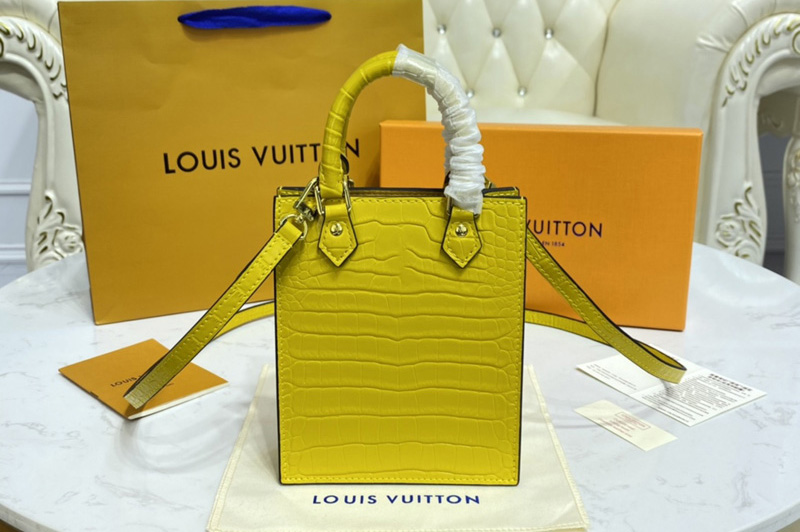 Louis Vuitton N99487 LV Petit Sac Plat bag in Yellow Brilliant Alligator leather