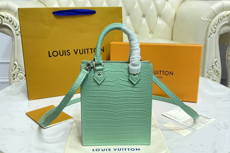 Louis Vuitton N99487 LV Petit Sac Plat bag in Aqua Green Brilliant Alligator leather