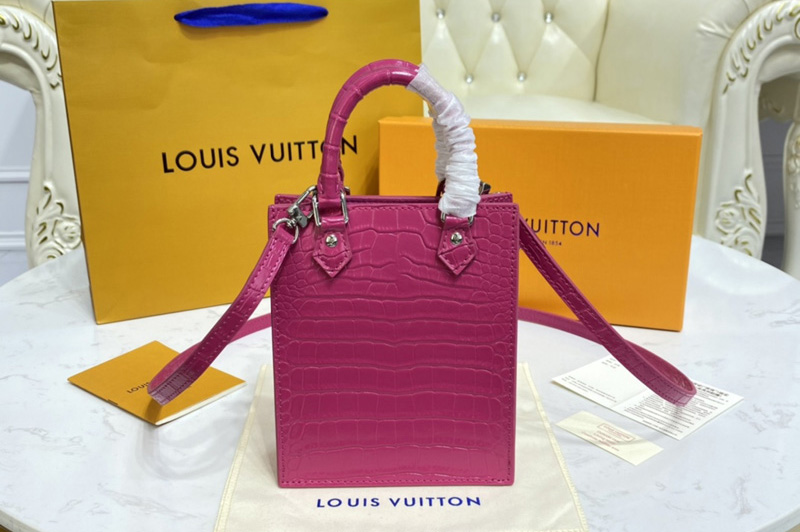 Louis Vuitton N99487 LV Petit Sac Plat bag in Pink Brilliant Alligator leather