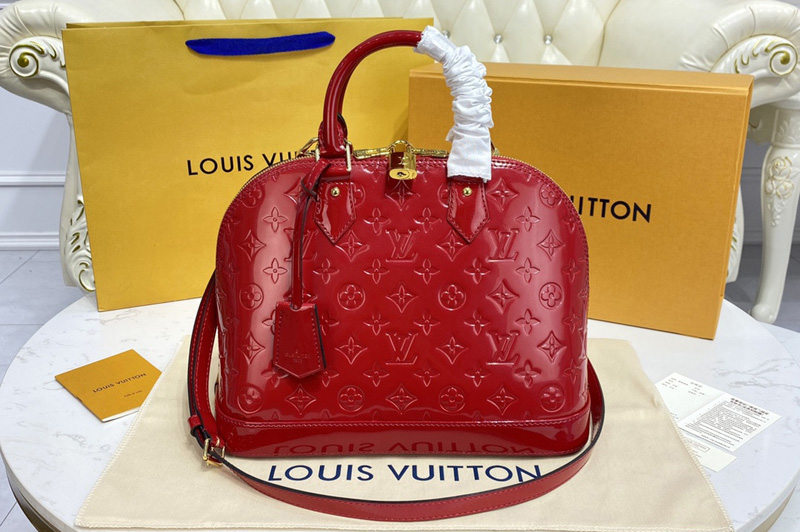 Louis Vuitton M91611 Alma PM Bag in Red Monogram Vernis