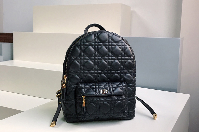 Christian Dior M9221 Small Dior Backpack in Black Cannage Lambskin