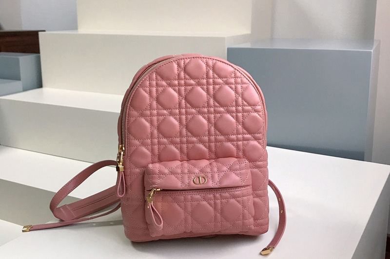 Christian Dior M9221 Small Dior Backpack in Pink Cannage Lambskin