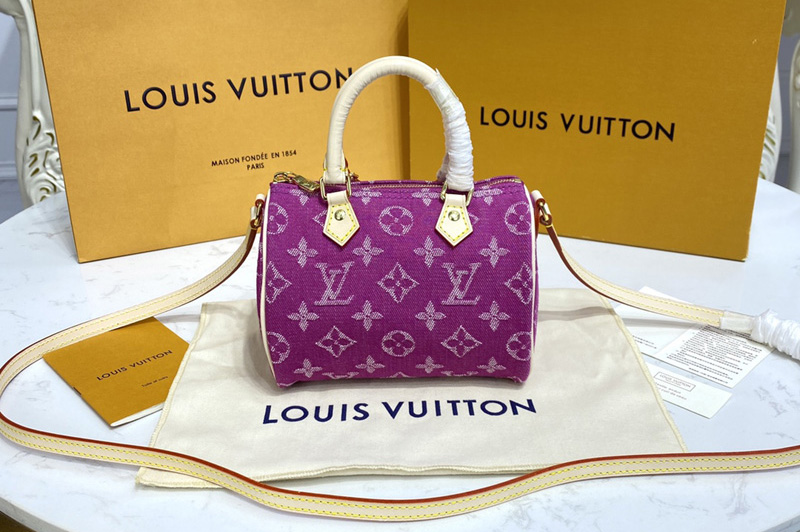 Louis Vuitton M95052 LV Nano Speedy Bag in Purple Monogram Denim