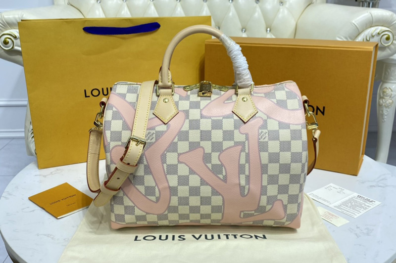 Louis Vuitton N41052 LV Speedy Bandouliere 30 bag in Damier Azur Canvas