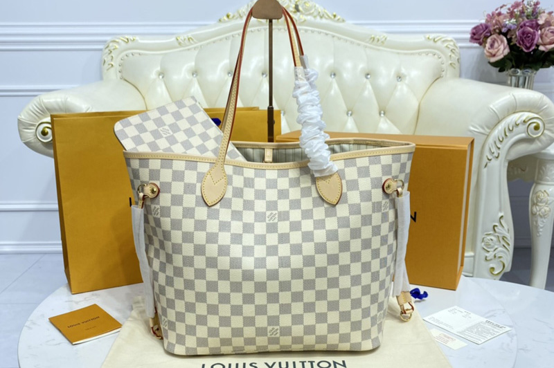 Louis Vuitton N41362 LV Neverfull PM tote Bag in Damier Azur coated canvas With Beige