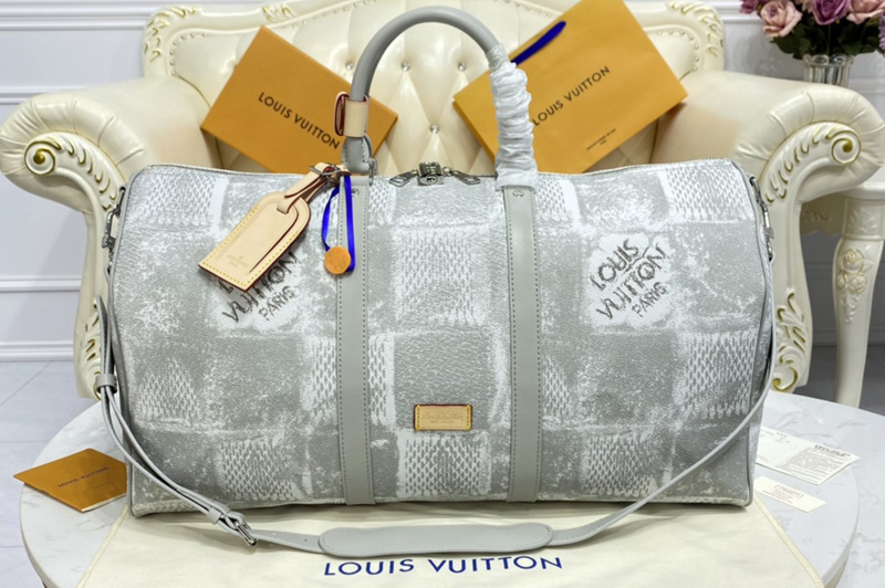 Louis Vuitton N50069 LV Keepall Bandoulière 50 Bag in Stone Gray Damier Salt canvas