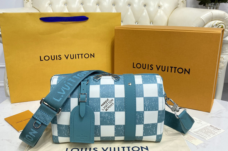Louis Vuitton N50076 LV City Keepall Bag in Teal Cowhide leather