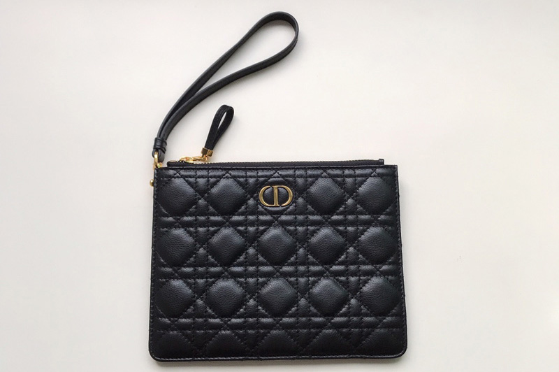 Christian Dior S5085 Small Dior Caro Daily pouch in Black Supple Cannage Calfskin