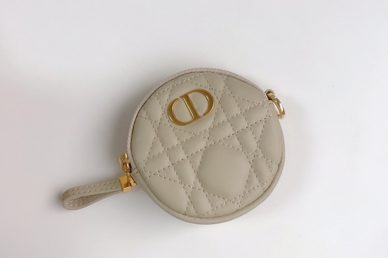 Christian Dior S5088 Mini Dior Caro round pouch in Apricot Cannage Lambskin