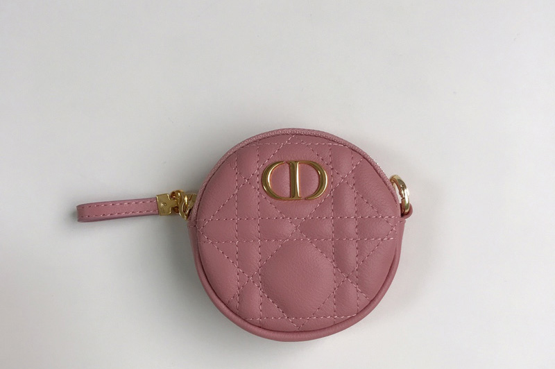 Christian Dior S5088 Mini Dior Caro round pouch in Peach Blossom Pink Cannage Lambskin
