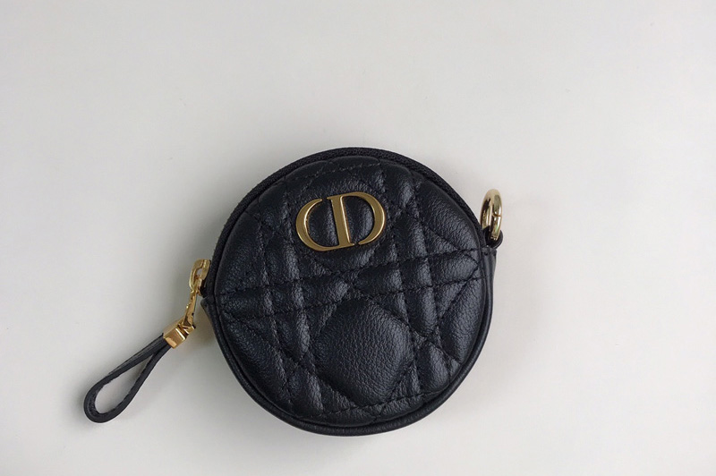 Christian Dior S5088 Mini Dior Caro round pouch in Black Cannage Lambskin