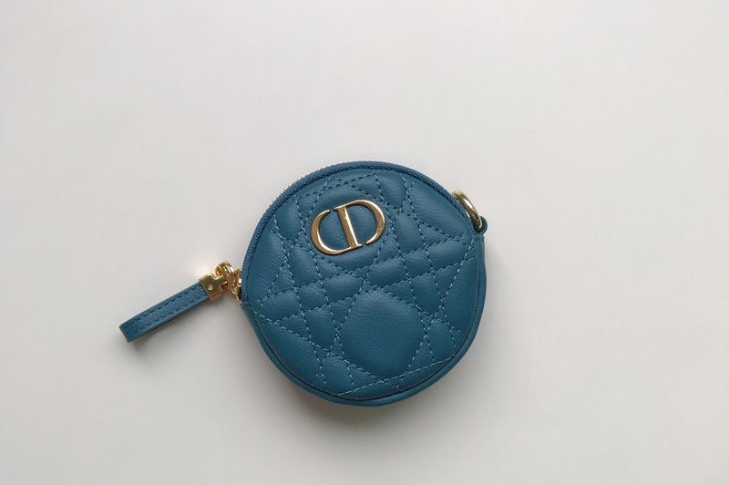 Christian Dior S5088 Mini Dior Caro round pouch in Blue Cannage Lambskin
