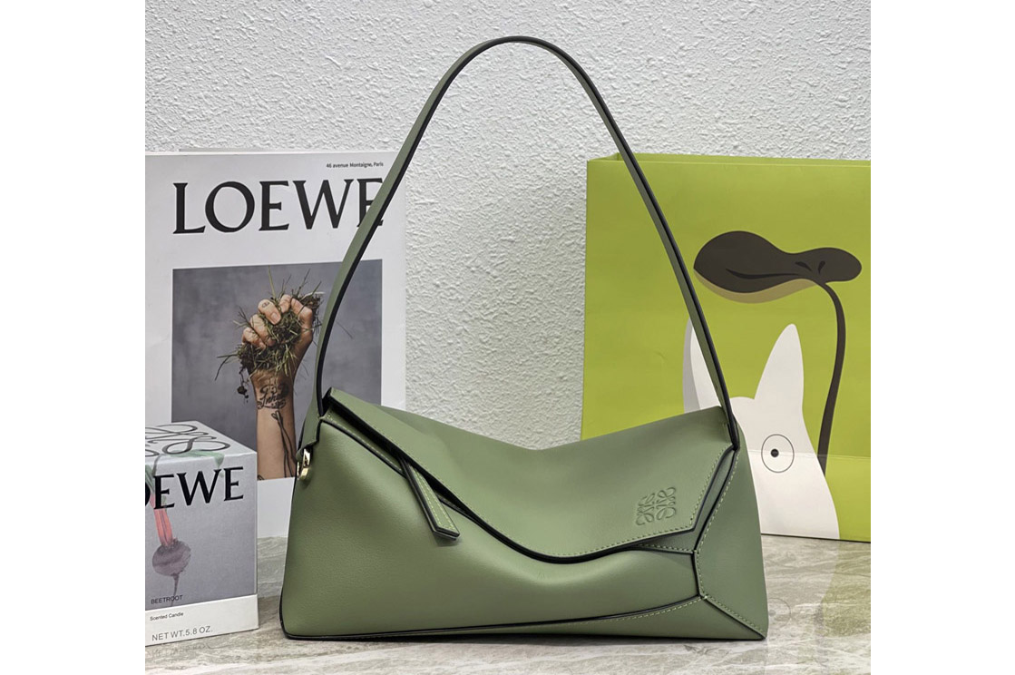 Loewe Puzzle Hobo bag in Green nappa calfskin