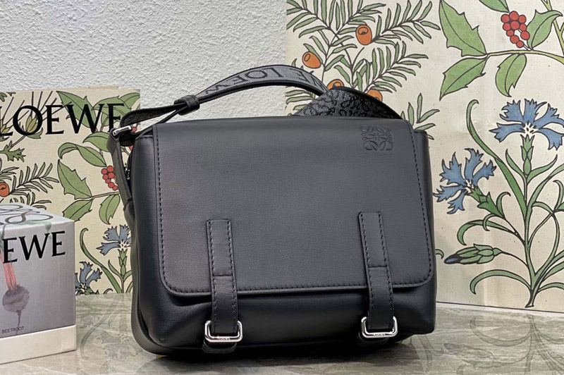 Loewe XS Military messenger bag in Black supple smooth calfskin and jacquard