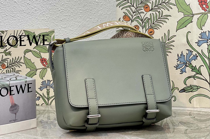 Loewe XS Military messenger bag in Green supple smooth calfskin and jacquard