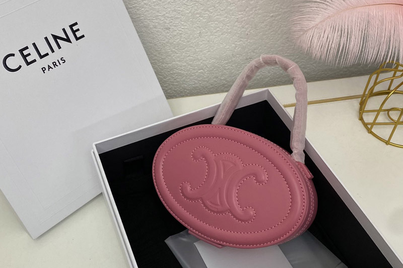 Celine 198613 OVAL MINAUDIERE CUIR TRIOMPHE IN Pink SMOOTH CALFSKIN