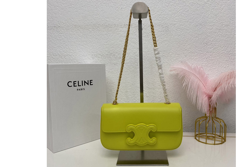 Celine 199243 CHAIN SHOULDER BAG CUIR TRIOMPHE IN ANIS SHINY CALFSKIN