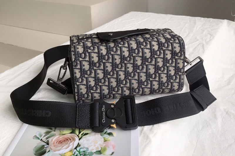 Dior 1ADPO026 Lingot messenger bag in Beige and Black Dior Oblique Jacquard and Black Grained Calfskin
