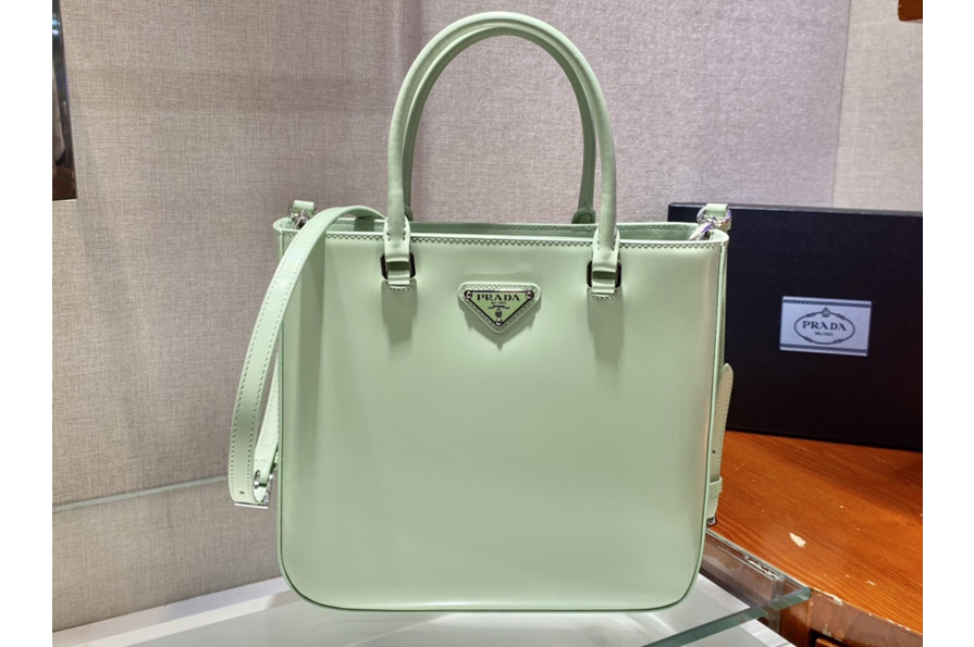 Prada 1BA330 Brushed leather tote bag in Green Leather