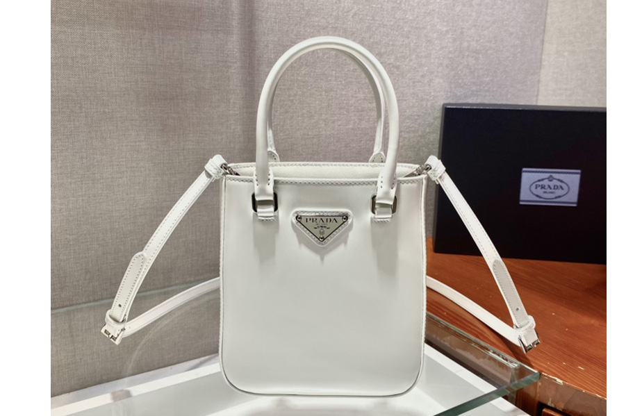Prada 1BA331 Small brushed leather tote Bag in White Leather