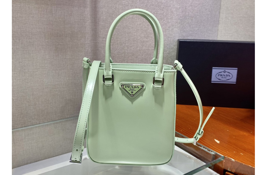 Prada 1BA331 Small brushed leather tote Bag in Green Leather