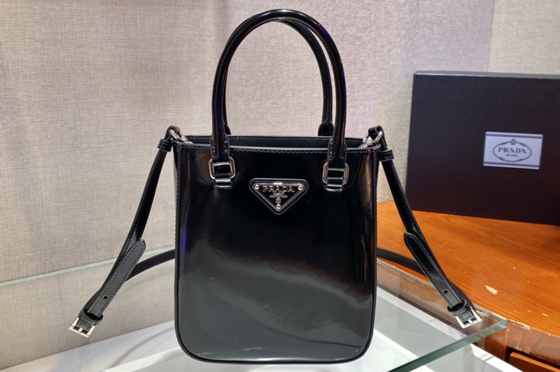 Prada 1BA331 Small brushed leather tote Bag in Black Leather