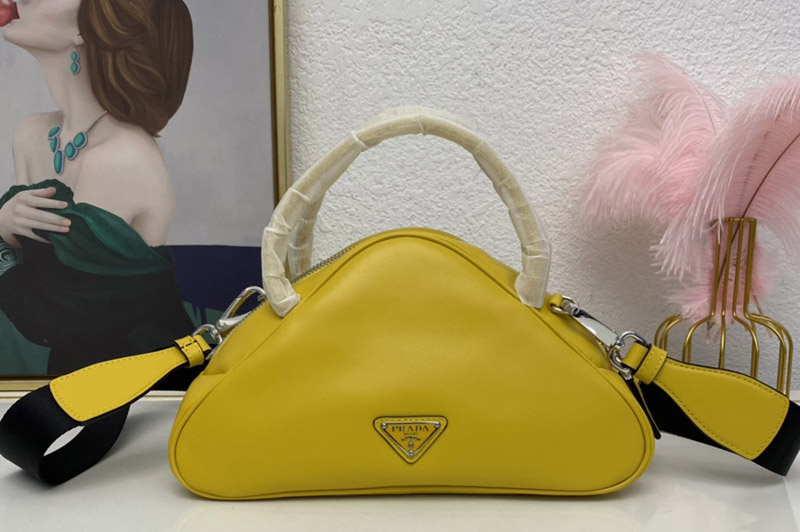 Prada 1BB082 Leather Prada Triangle bag in Yellow Leather