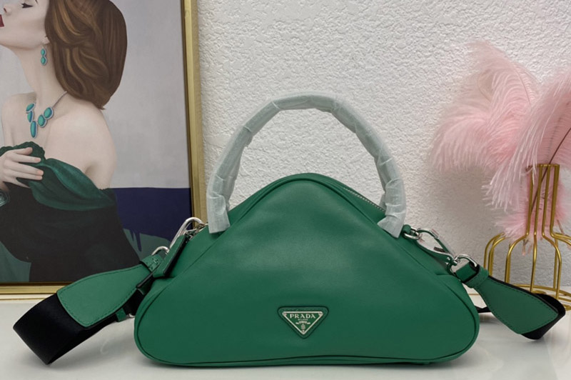 Prada 1BB082 Leather Prada Triangle bag in Green Leather