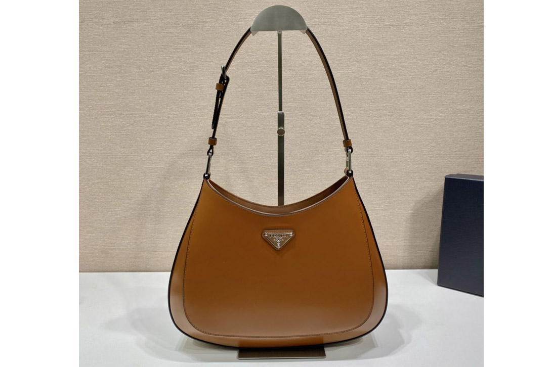 Prada 1BC156 Prada Cleo brushed leather shoulder bag in Brown Leather